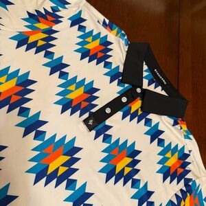 BYRD GANG Mens 4-Way Stretch Active Wear UPF 50+ Golf Polo Shirt Aztec Size XL